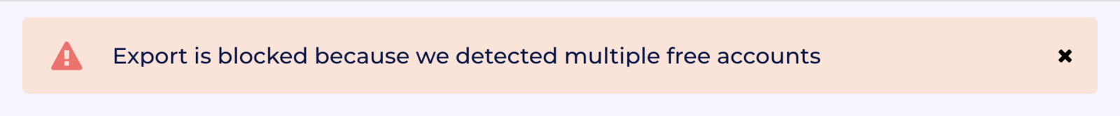 Evaboot error banner reading "Export is blocked because we detected multiple free accounts"