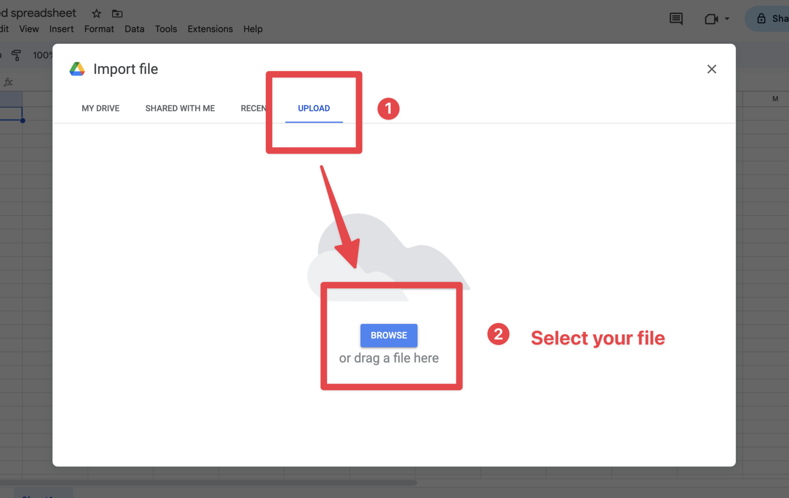 Upload, Browse, then select the file