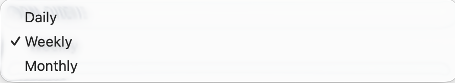 The frequency dropdown open, showing Daily, Weekly, and Monthly options