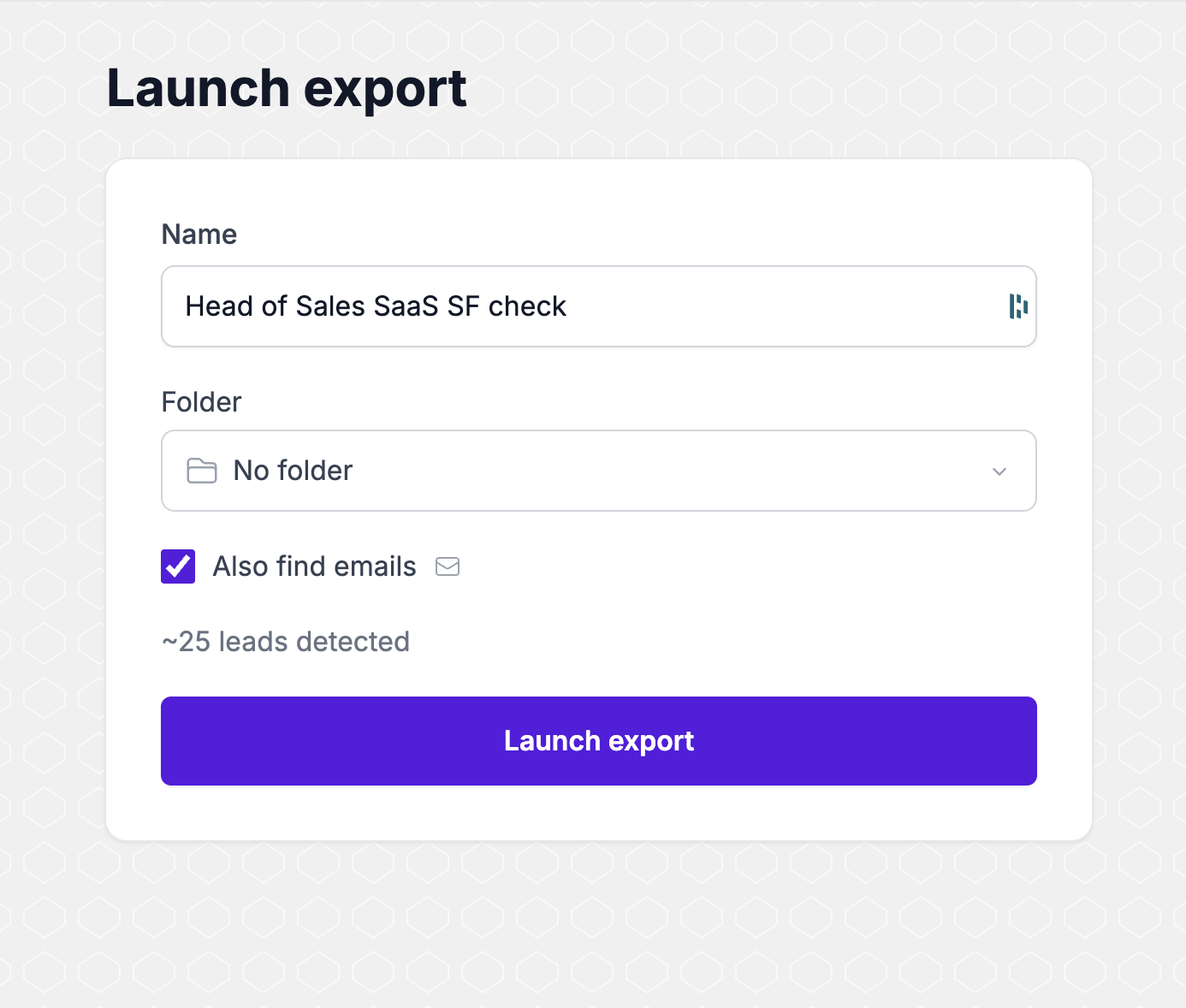 The Launch export page. Closing it saves the session.